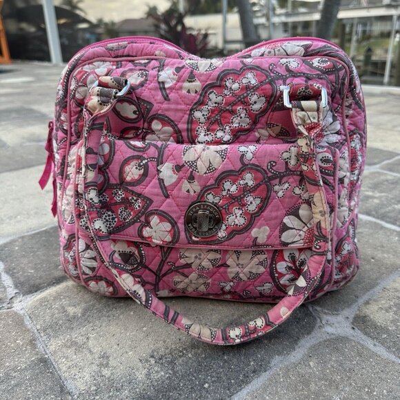 Vera Bradley Tote Shoulder Bag Pink Blush Floral Medium Zipper Closure - Picture 5 of 13